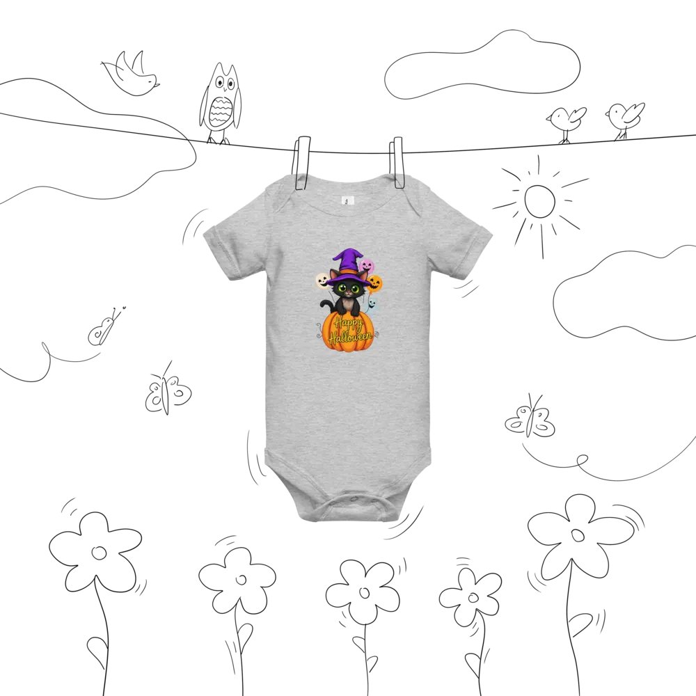 Witchy Sitting Pumpkin Cat Baby Romper Onesie product image (9)