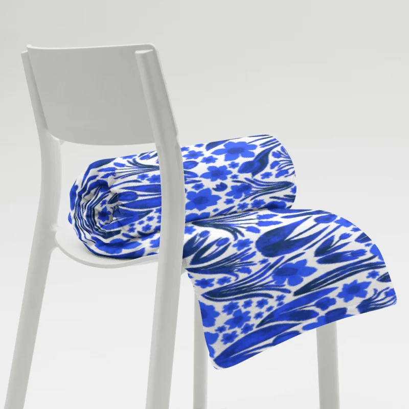 Spring Garden in Royal Blue on White – Elegant Floral Throw Blanket product image (11)