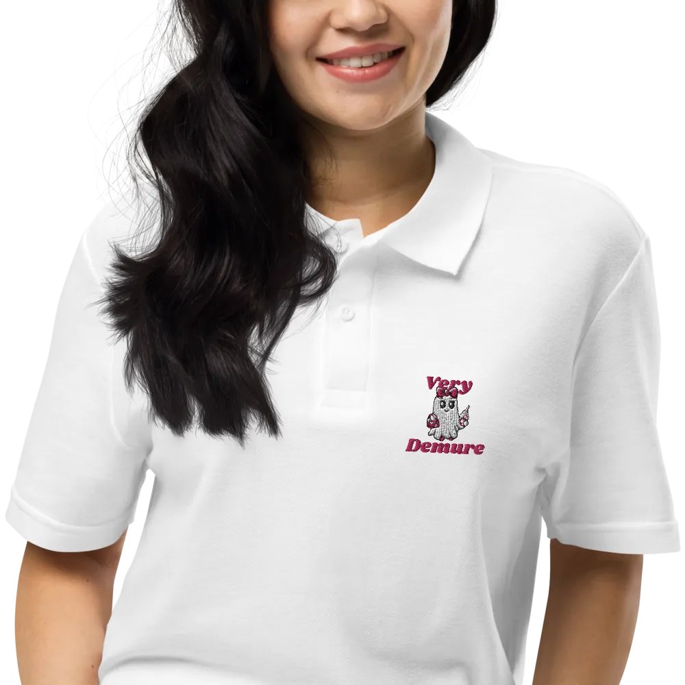 Very Demure Cute Ghost Embroidered Relaxed Fit Cotton Polo Shirt product image (3)