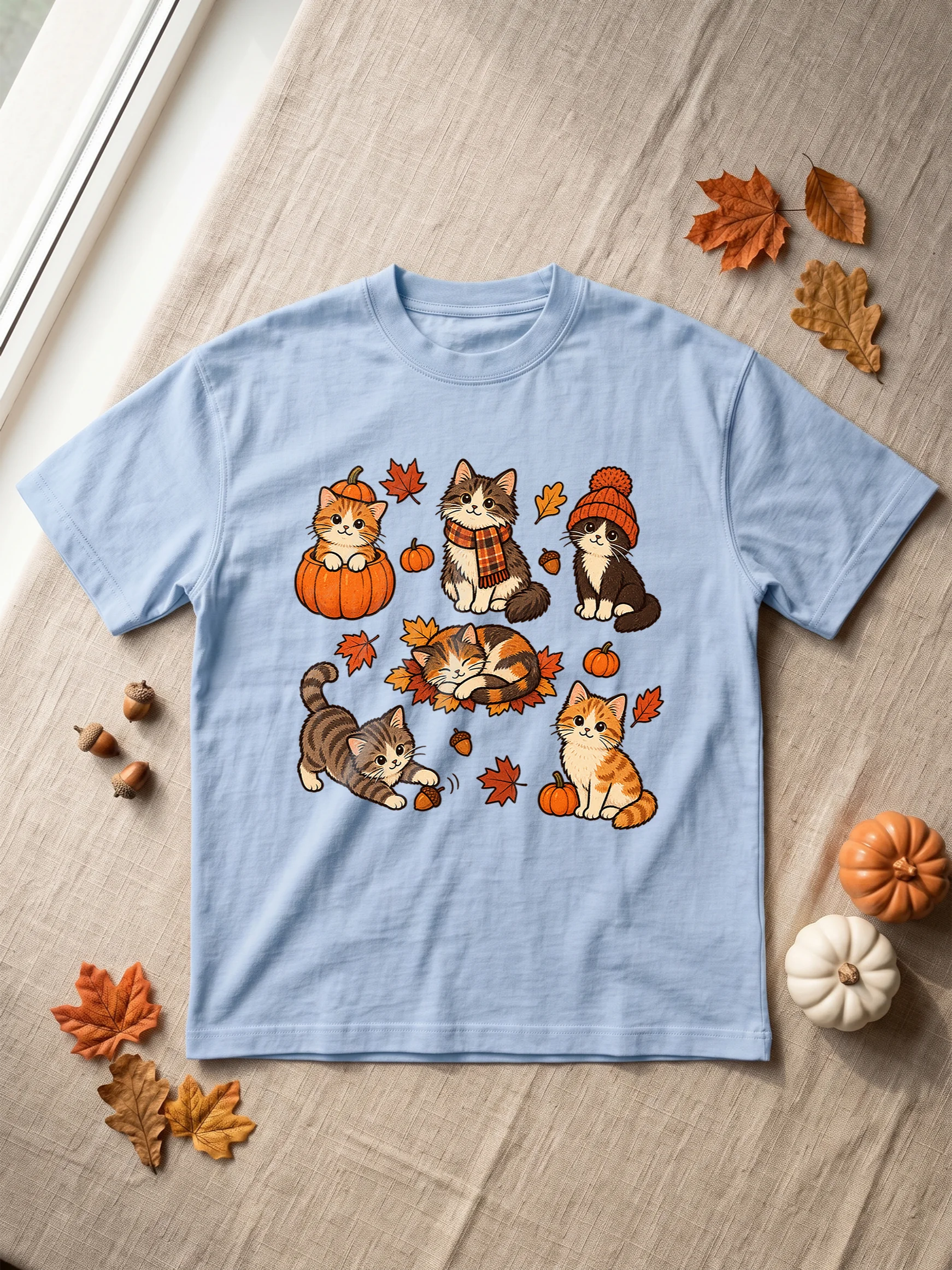 Fall Cats T-Shirt | Autumn Kitten Pumpkin Tee | Cute Cat Lover Gift Shirt product image (4)