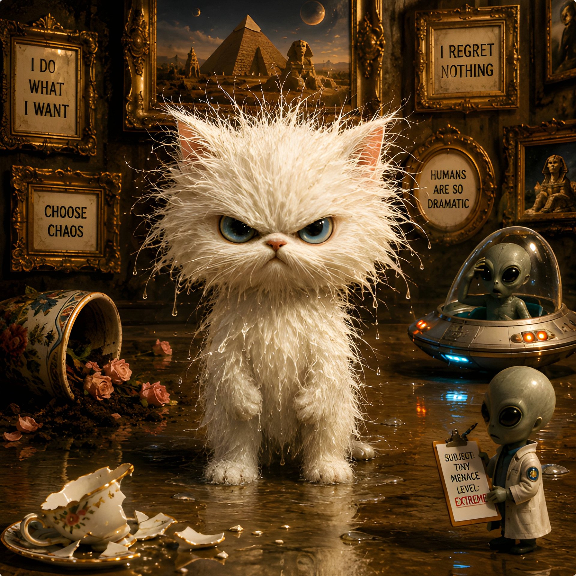 I Regret Nothing Funny Cat Poster | Chaotic Alien Humor | Quirky Surreal Wall Art Gift product image (2)