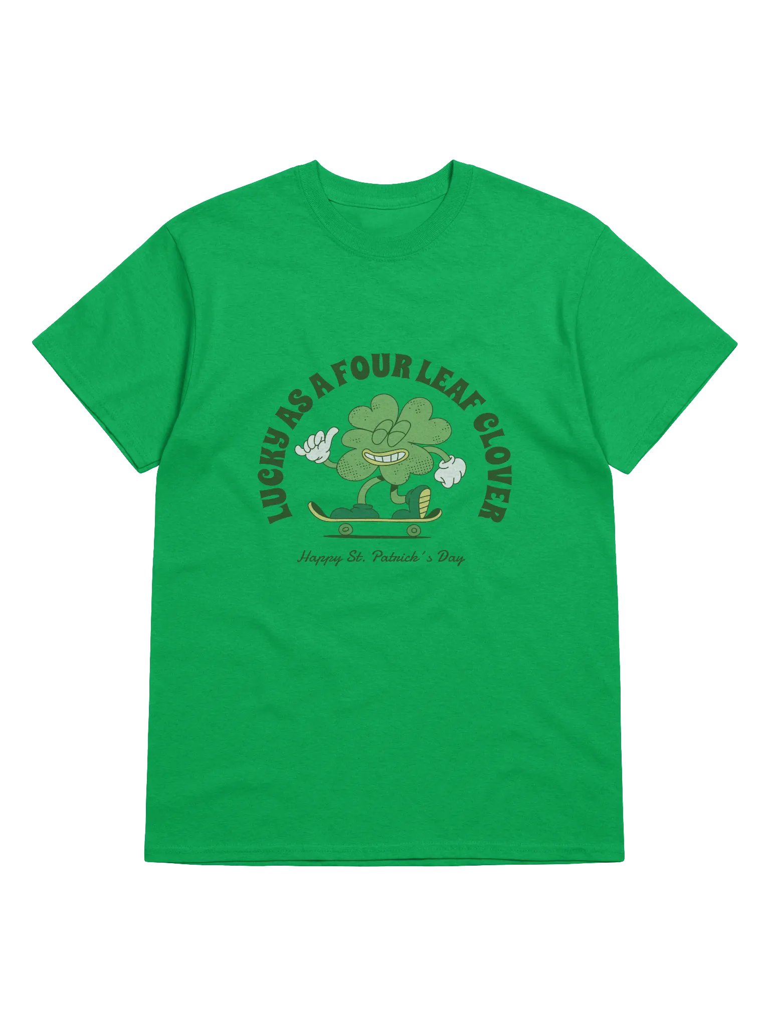 Lucky as a Four-Leaf Clover T-Shirt | Fun St. Patrick’s Day Skater Tee product image (13)