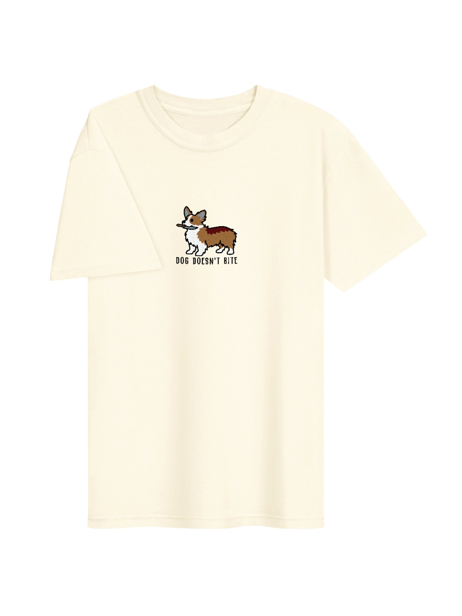 Dog Doesn't Bite Funny Chibi-Style Embroidered T-Shirt for Pembroke Welsh Corgi(Tan) Owners product image (111)