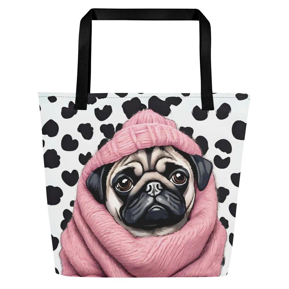 Dotted Pug Large Tote Bag with Pocket product image (1)