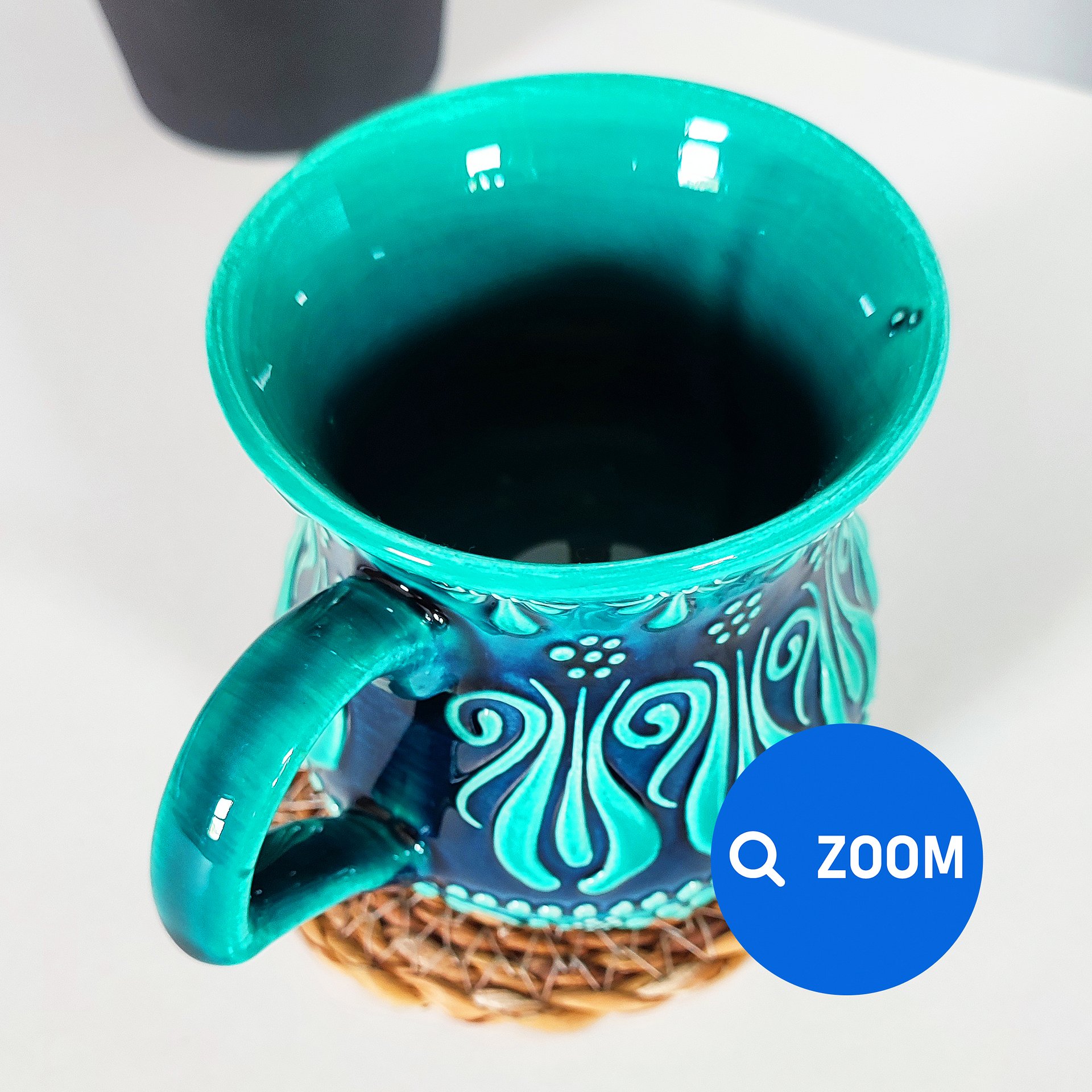 Ceramic milk/ayran cup, turquoise/green/emerald mug — handmade pottery, handmade ceramic, home decor, handmade gift, Turkish ceramic product image (8)