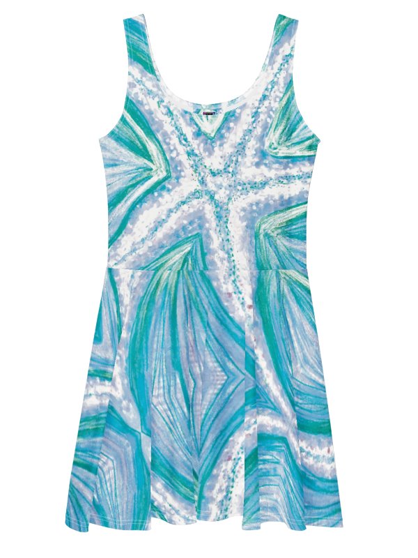 Bright Cyan Starfish Skater Dress | Ocean-Inspired Sleeveless Fit & Flare Dress | Monique Faella Designs™ product image (9)