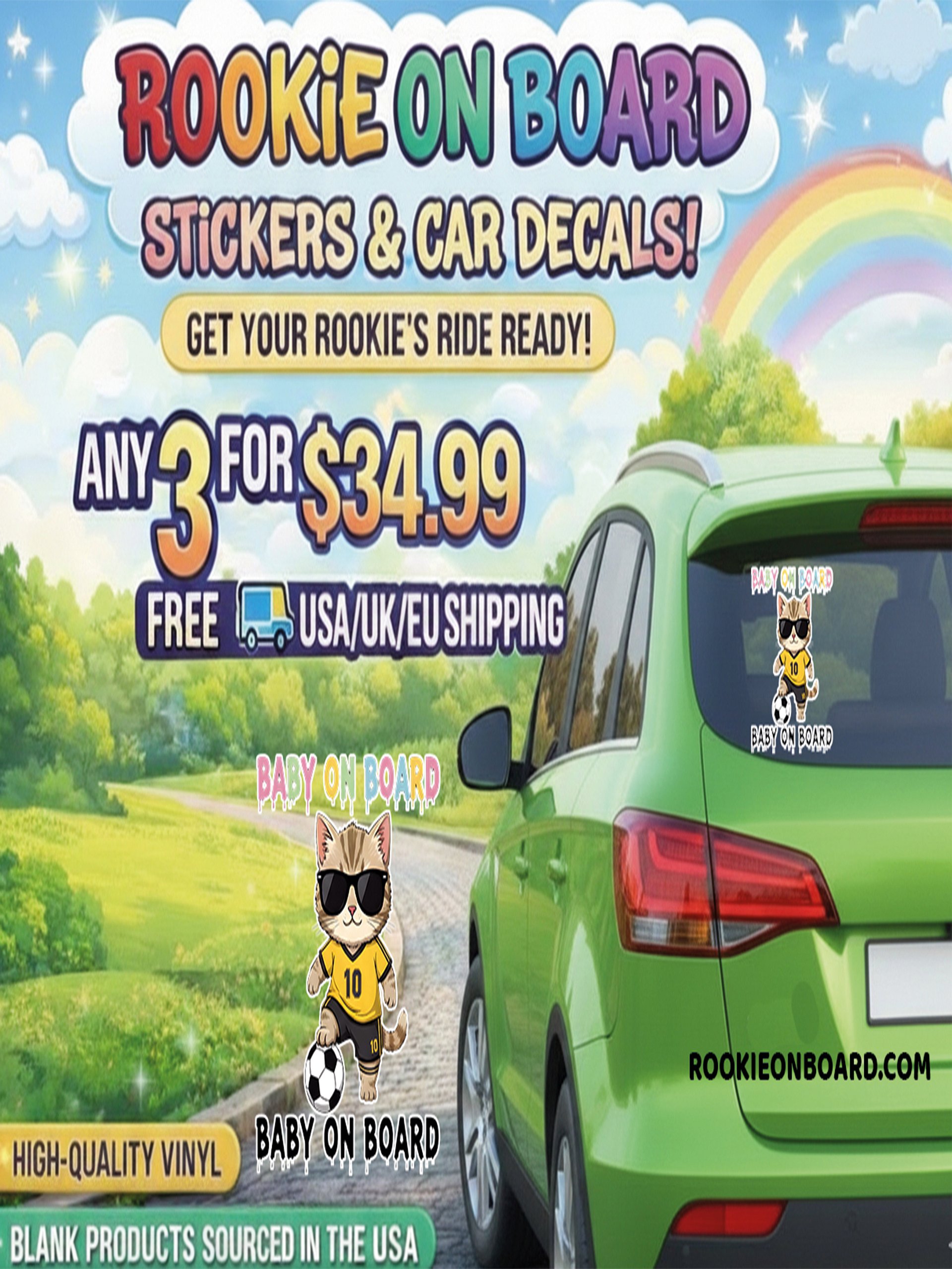 Funny Cat Soccer Baby on Board Sticker - 5x5 Weatherproof Vinyl Car Decal - Cute Cat Soccer Mom and Soccer Dad Gift product image (2)