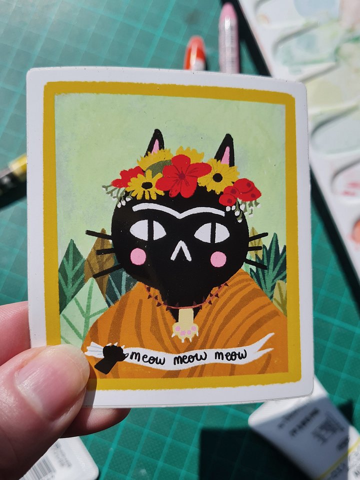 Cat Portrait Frida Kahlo Vinyl Sticker product image (1)