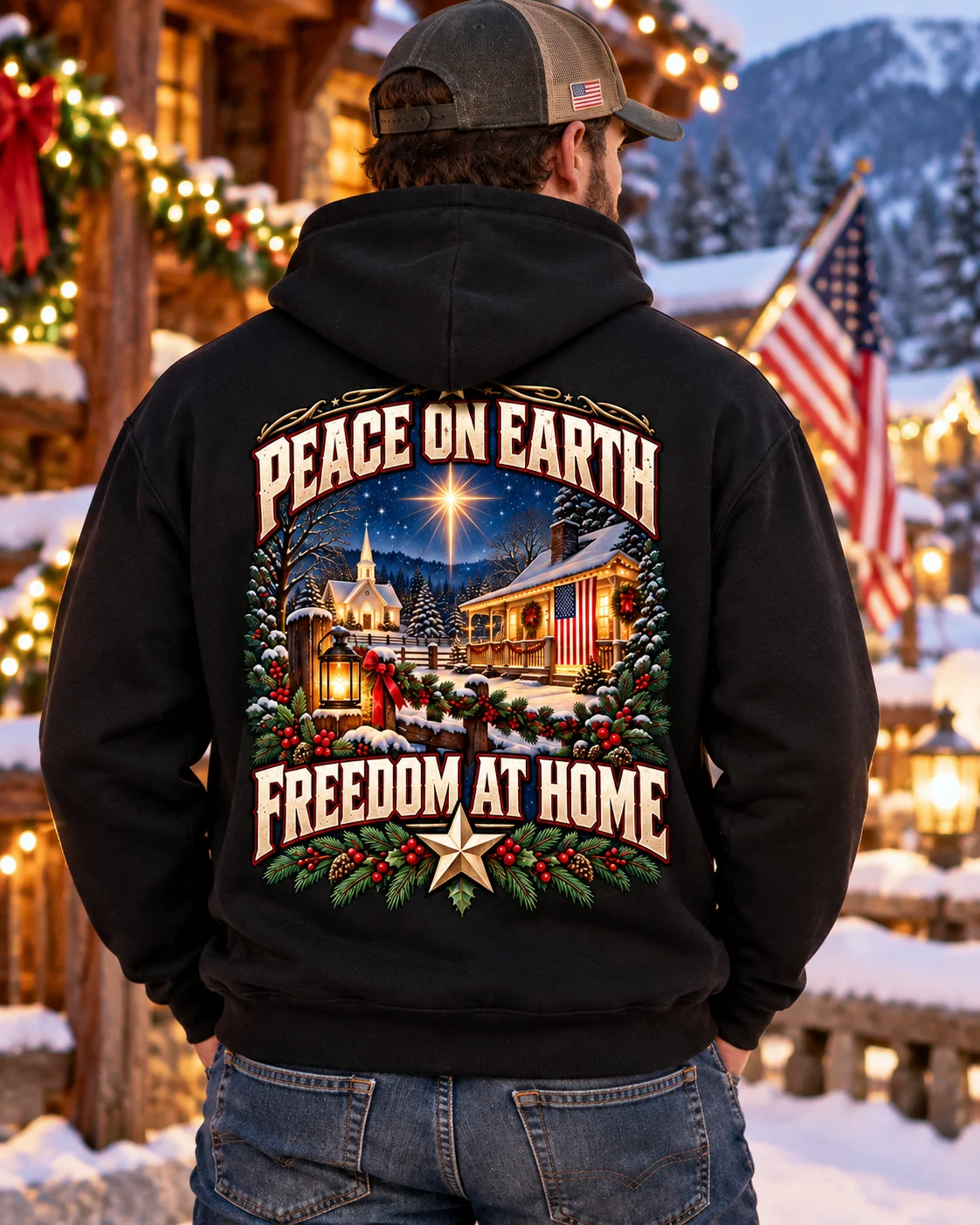 Peace on Earth, Freedom at Home – Patriotic Christmas Hoodie product image (3)