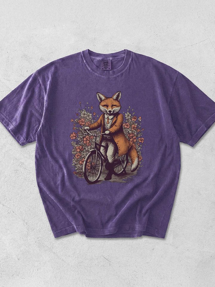 Fox Riding Bicycle Shirt – Vintage Woodland Animal Graphic Tee product image (1)