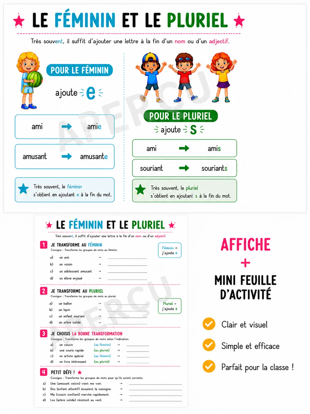Le féminin et le pluriel – Affiche + mini-feuille d'activité product image (1)