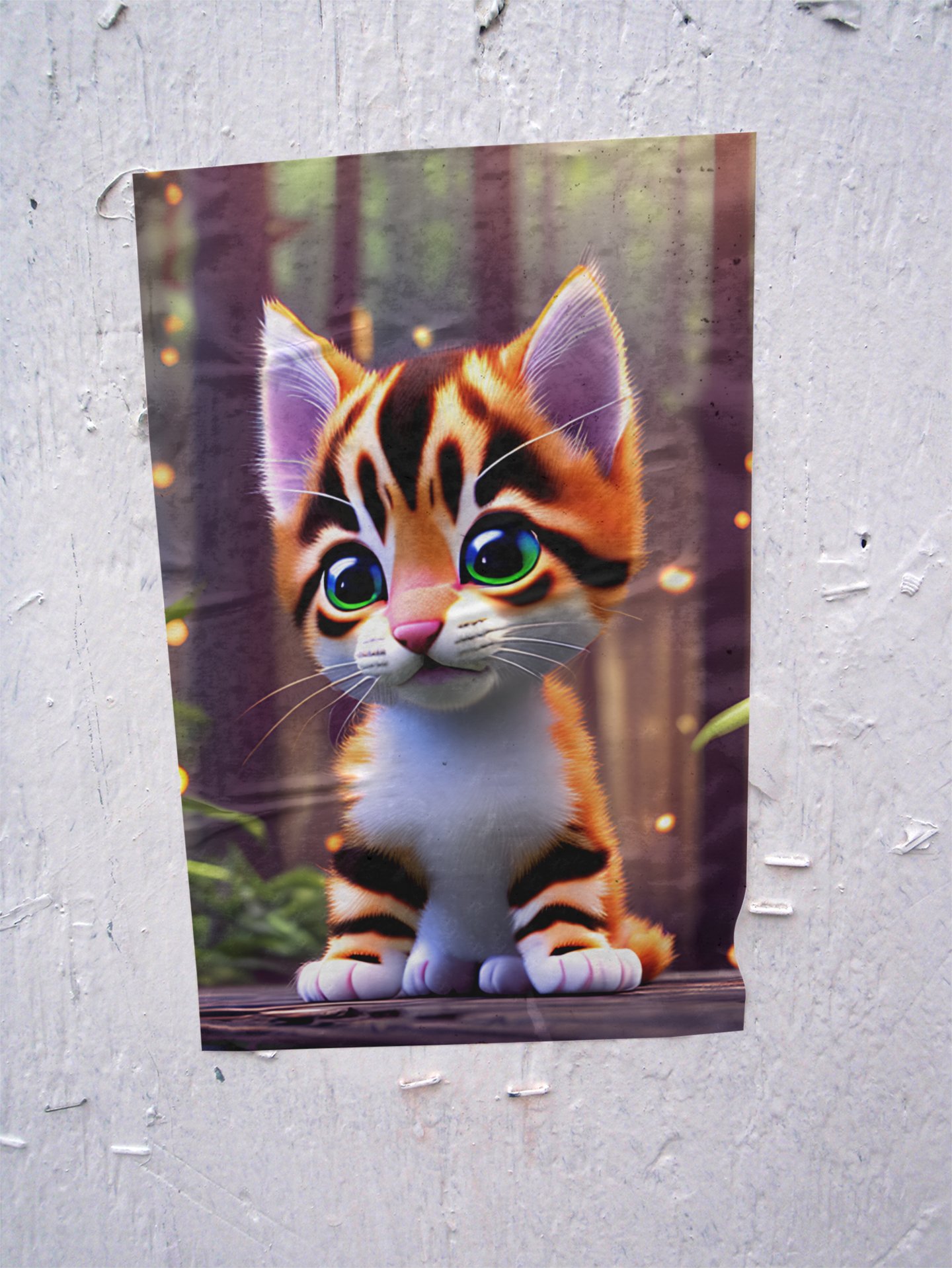 Adorable Orange, Black & White Kitten with Big Blue & Green Eyes in Firefly Forest product image (15)