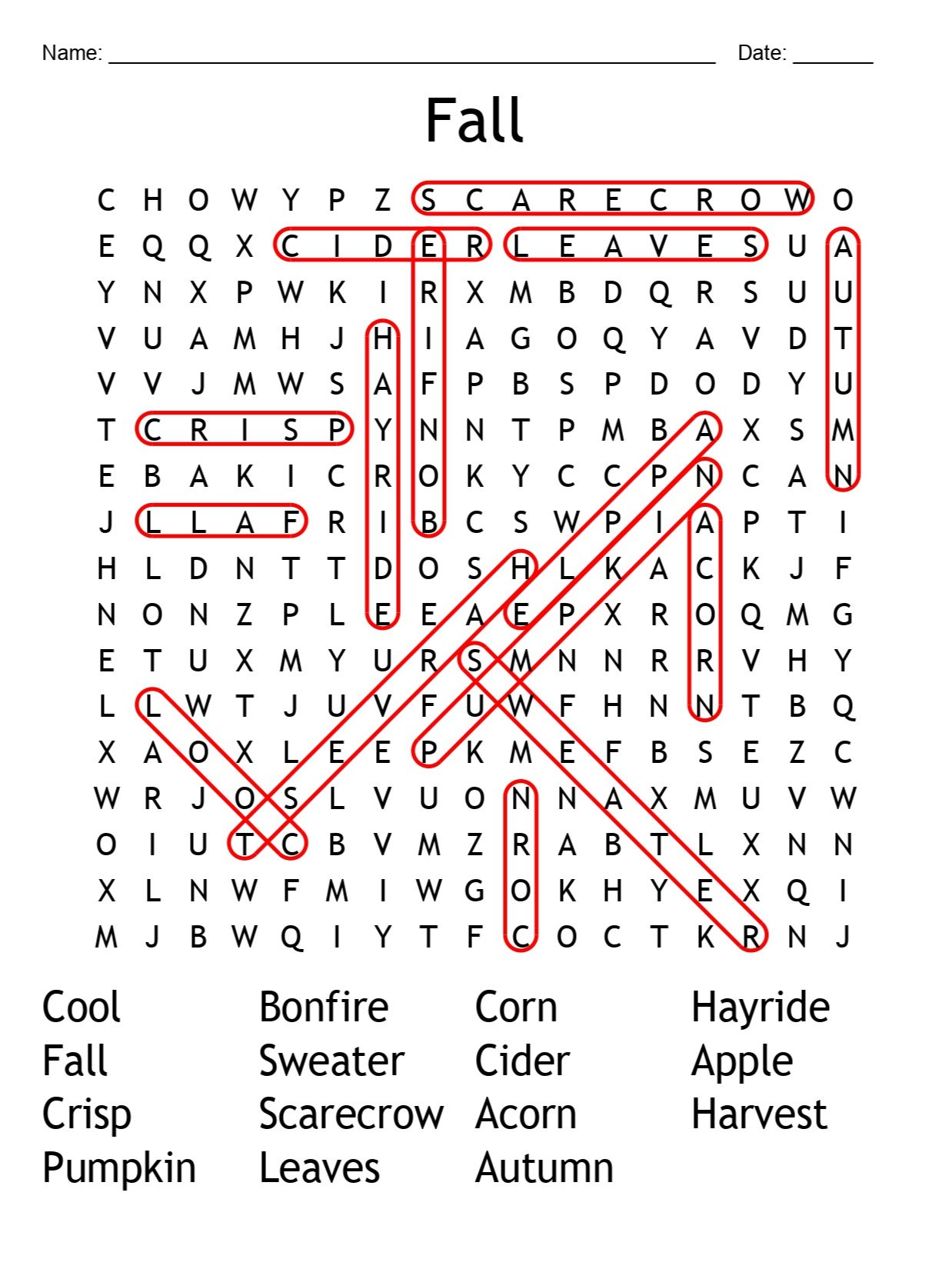 Printable Fall Word Search Puzzle product image (2)