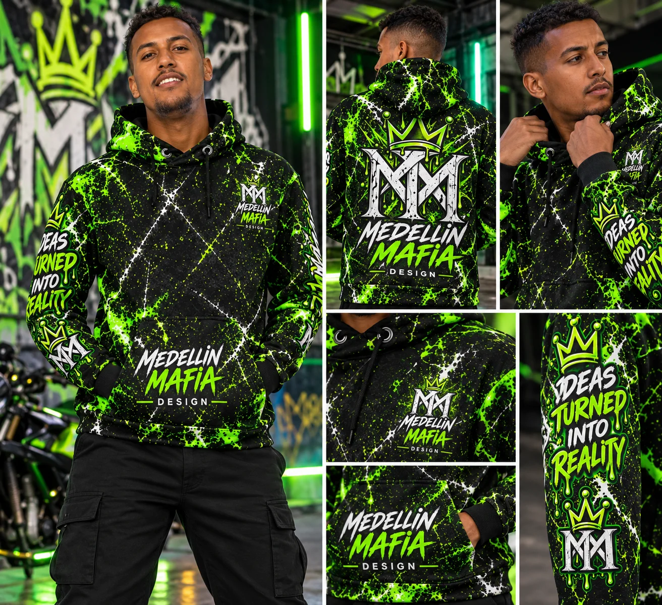 Neon Medellin Mafia Crown Hoodie product image (1)