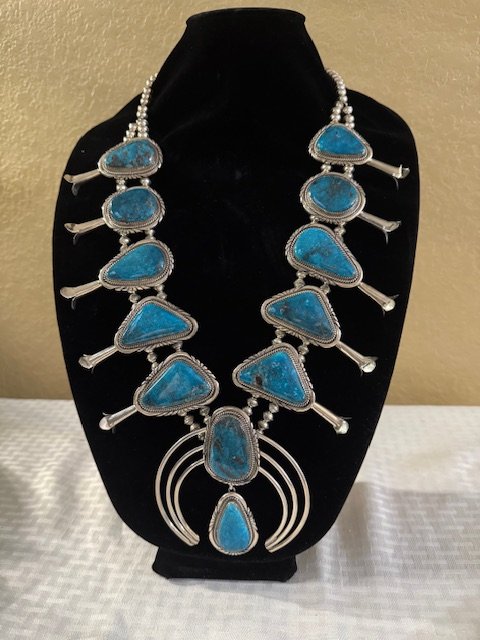 Heritage Morenci Turquoise "Blue Ice" Squash Blossom Necklace product image (1)