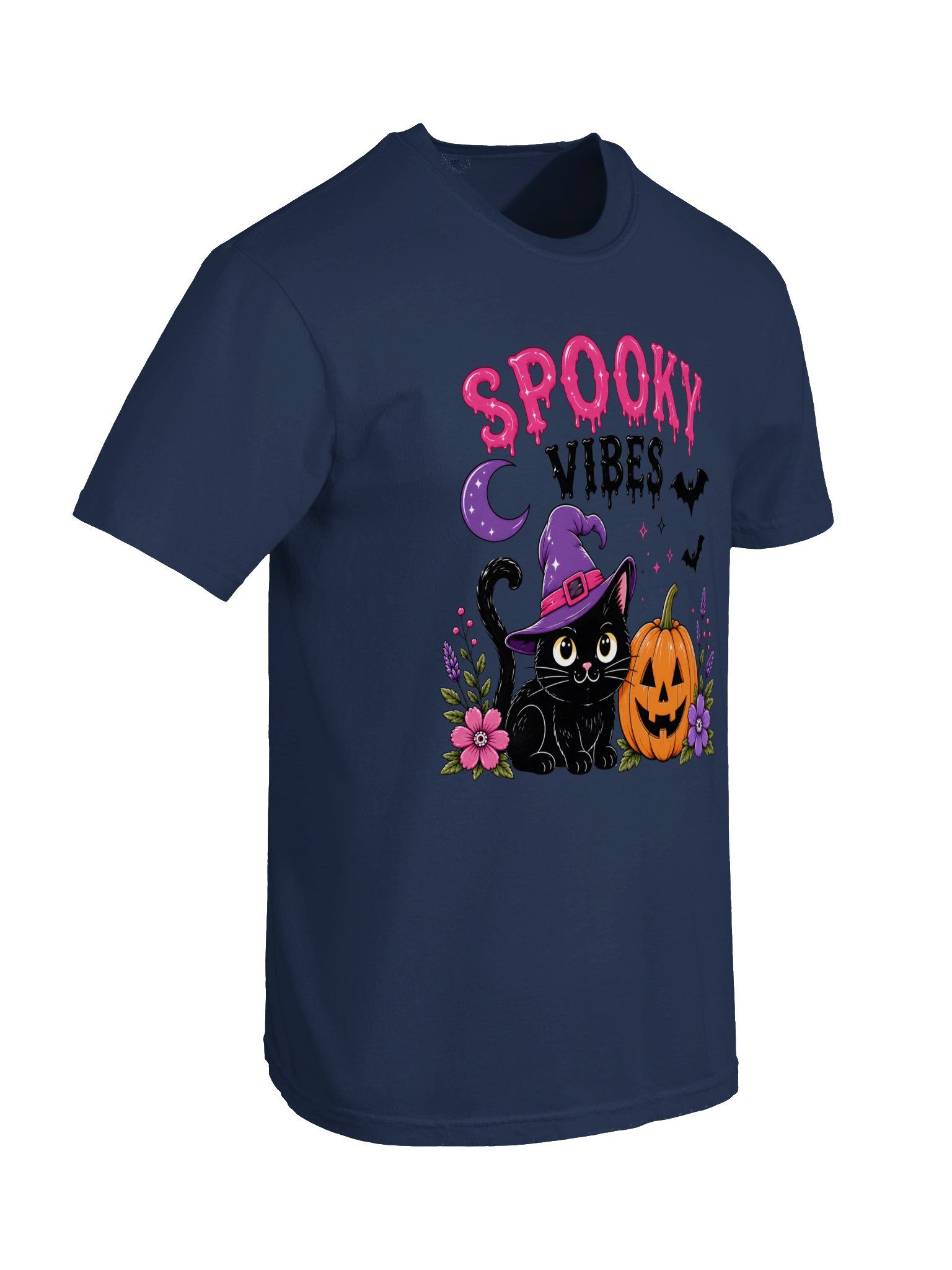 Spooky Vibes Black Cat Pumpkin T-shirt product image (34)