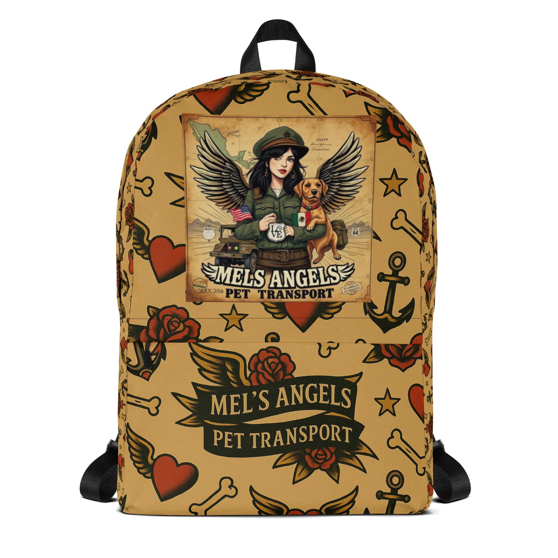 Mel’s Angels Tattoo Flash Logo Backpack – Vintage Chicano Style Travel Gear product image (4)