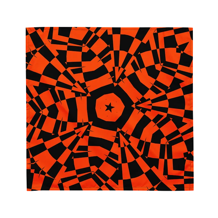 Psychedelic Star Illusion Art Bandana, Black Orange Checkers Kaleidoscope Art, Twisted Halloween Accessory product image (1)