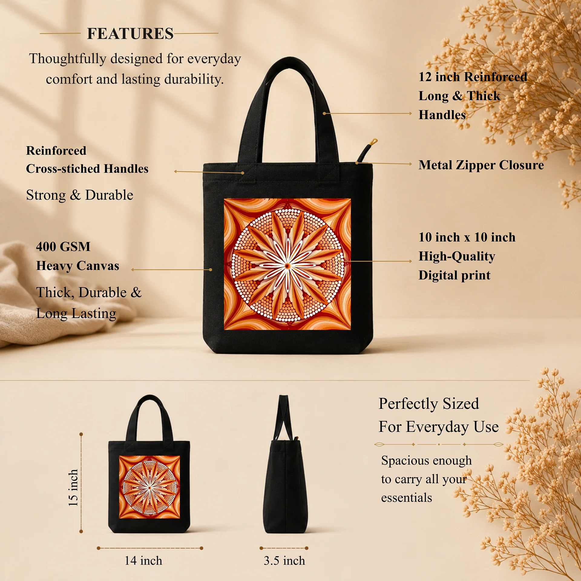 Terracotta Mandala Art Print Canvas Tote Bag product image (2)