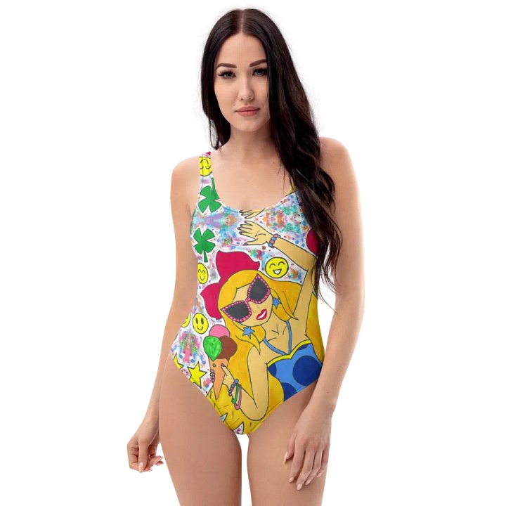 Girl with the ice cream (art by Dina R.) tempera painting picture - One-Piece Swimsuit product image (1)
