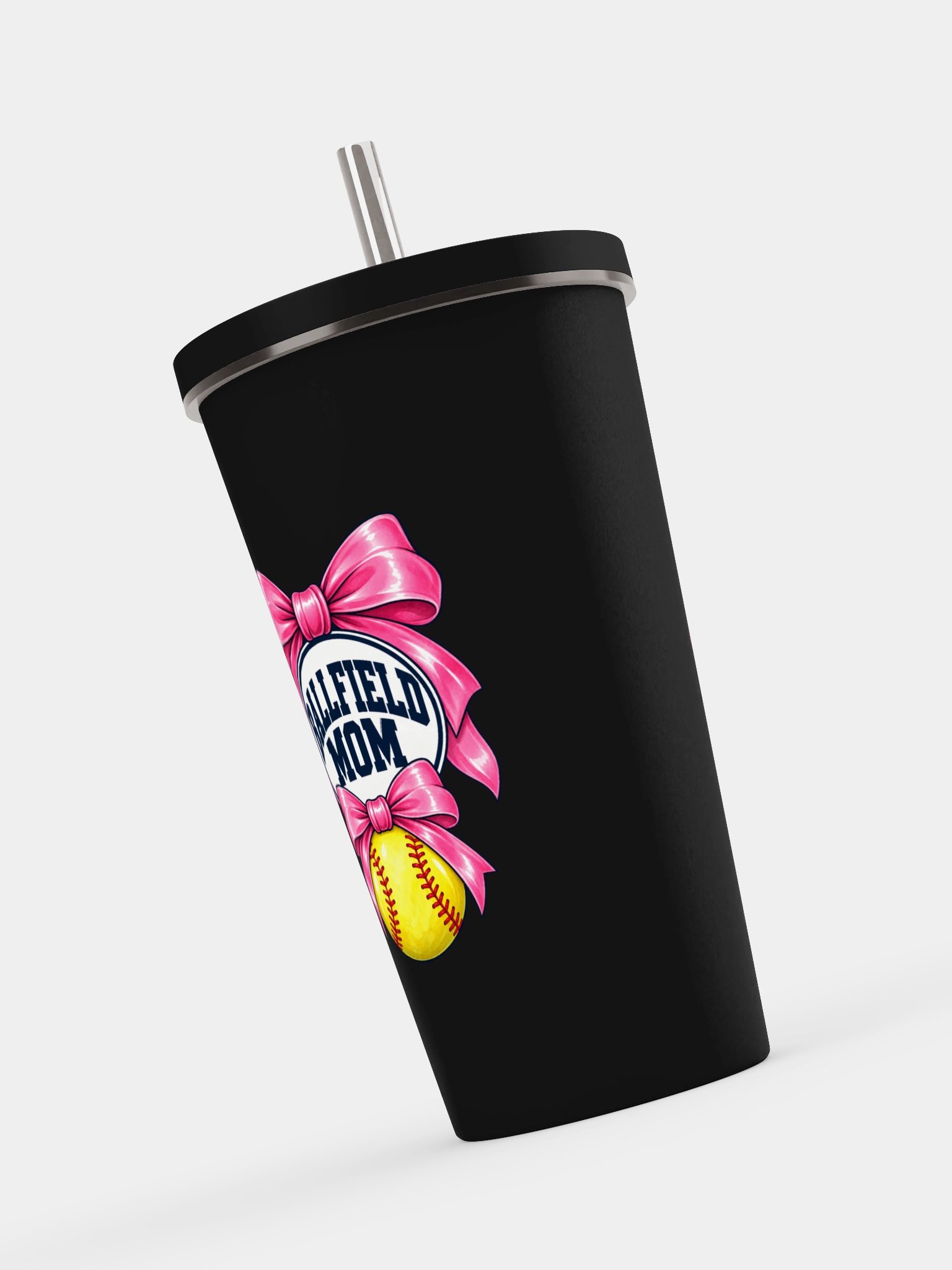 Ballfield Mom Softball Bow Tumbler | Cup with Straw product image (7)