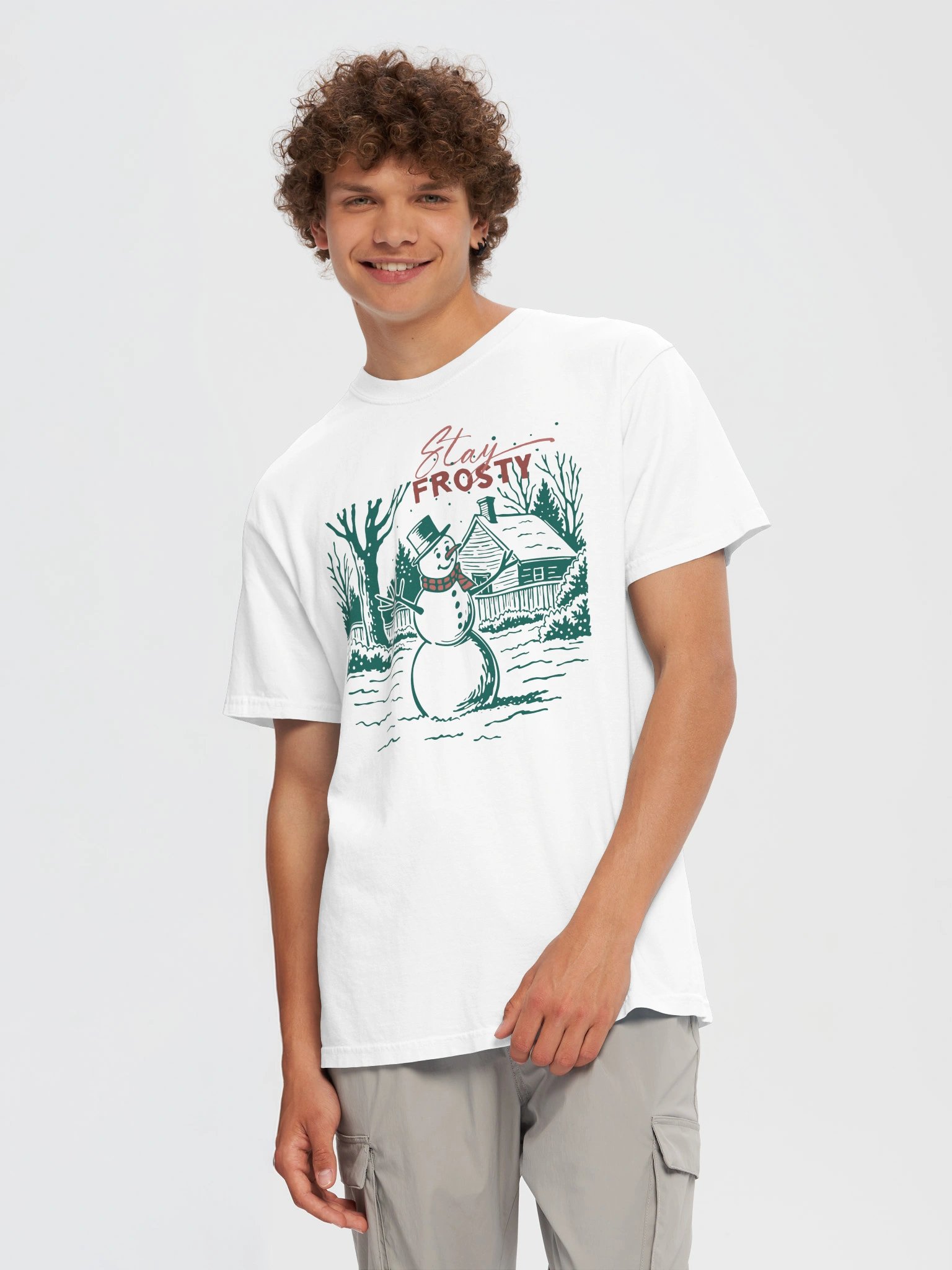 Stay Frosty retro Christmas t-shirt with a vintage snowman scene product image (41)