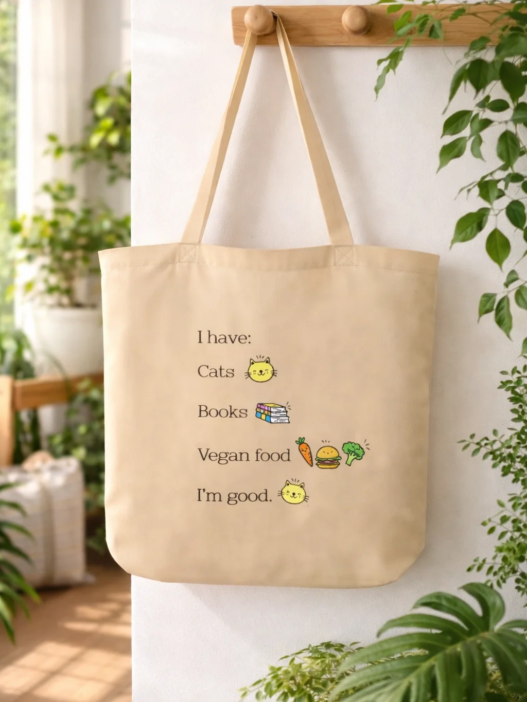 “Cats, Books, and Vegan Food” Organic Tote Bag product image (1)