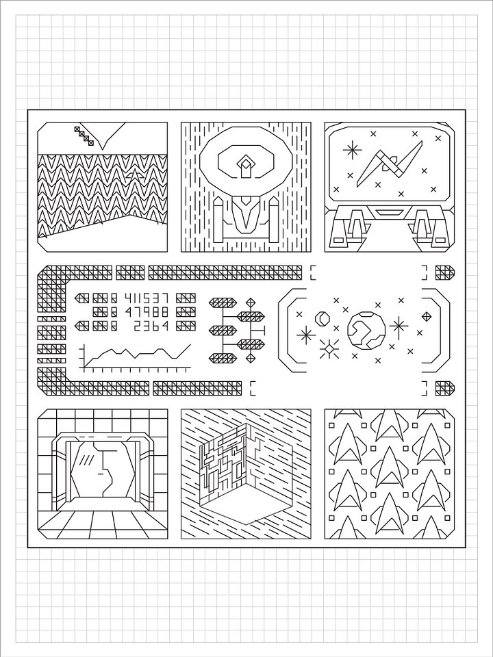 Cosmic Hike • Blackwork Cross Stitch Pattern • PDF Digital Download product image (1)