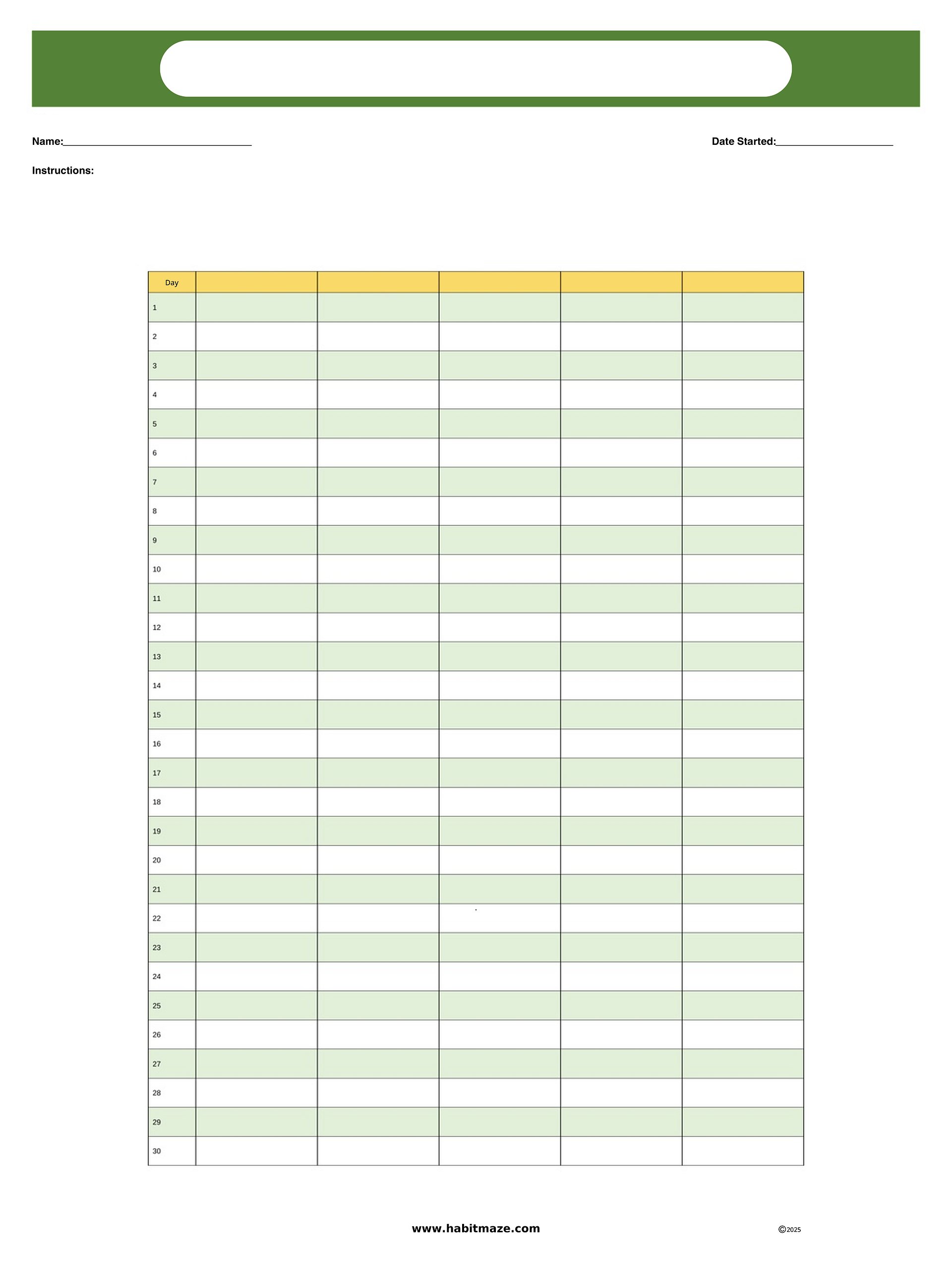 30 Day Blank Planner Chart (5 columns) product image (1)