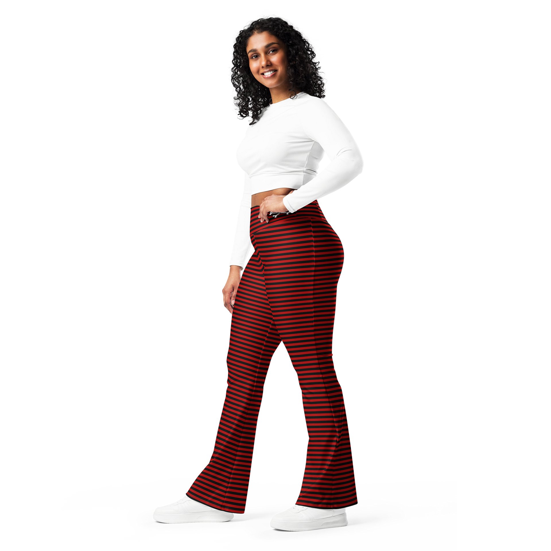 Red and Blaque Stripped Kat Skull Flares product image (11)