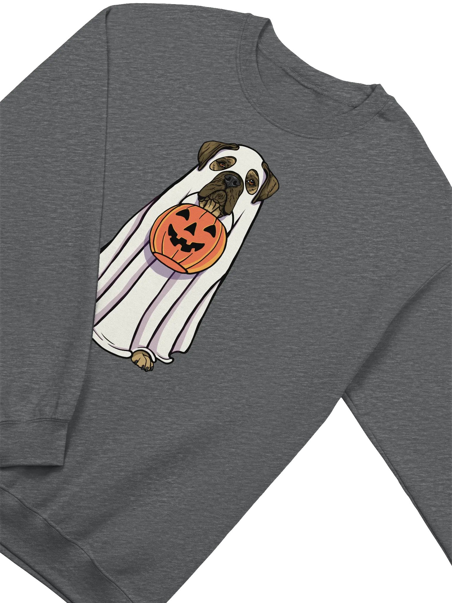 Funny Halloween Bullmastiff Sweatshirt | Funny Bullmastiff Wearing a Ghost Costume and Holding a Pumpkin Basket product image (4)