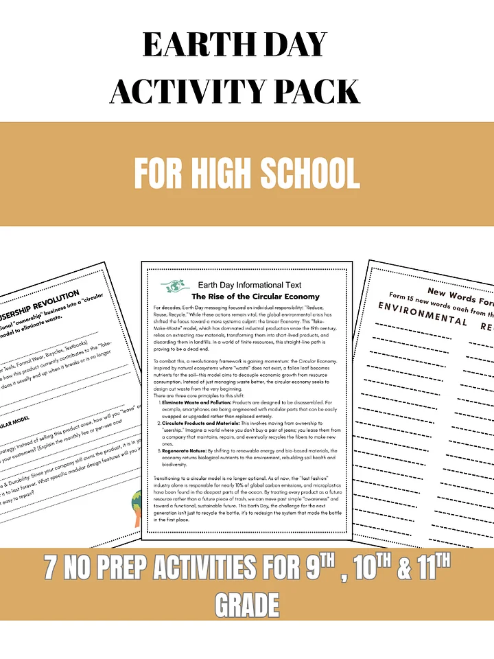 Earth Day Activity Pack Subwork High School 9th 10th 11th Grade product image (1)
