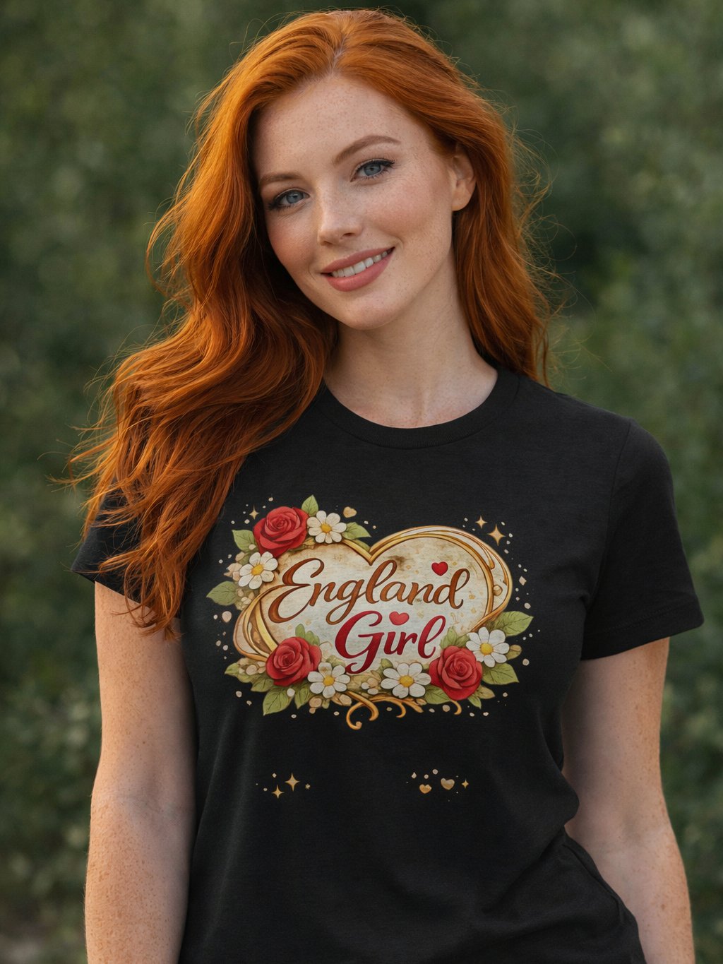England Girl Women’s Heritage T-Shirt | Elegant Floral Heart & Gold Script Graphic Tee – 2026 Edition product image (1)