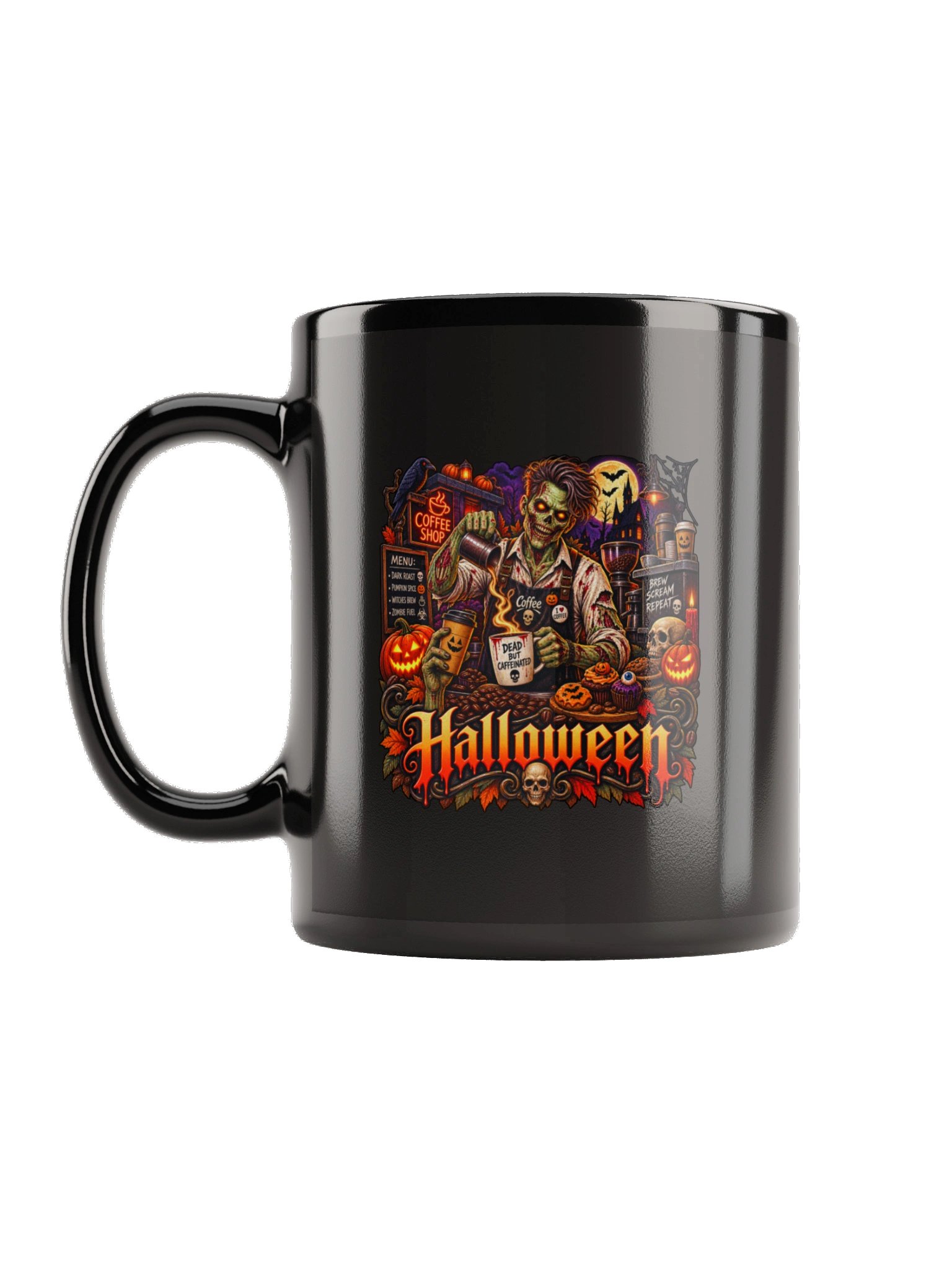 Zombie Coffee Shop Halloween Mug – Dead But Caffeinated Coffee Cup product image (2)