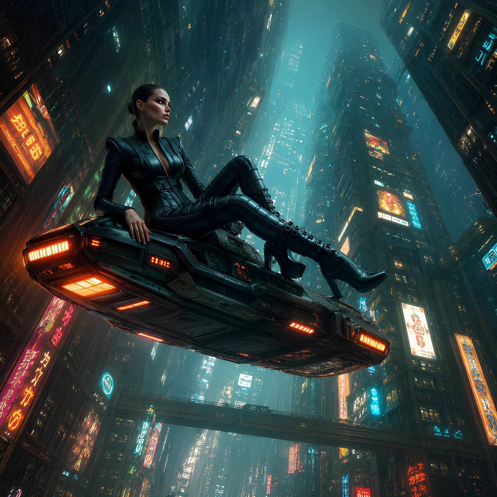 Cyberpunk Hovercraft Woman Poster 10x10 | Neon Futuristic City Gamer Room Sci-Fi Wall Art Gift product image (2)