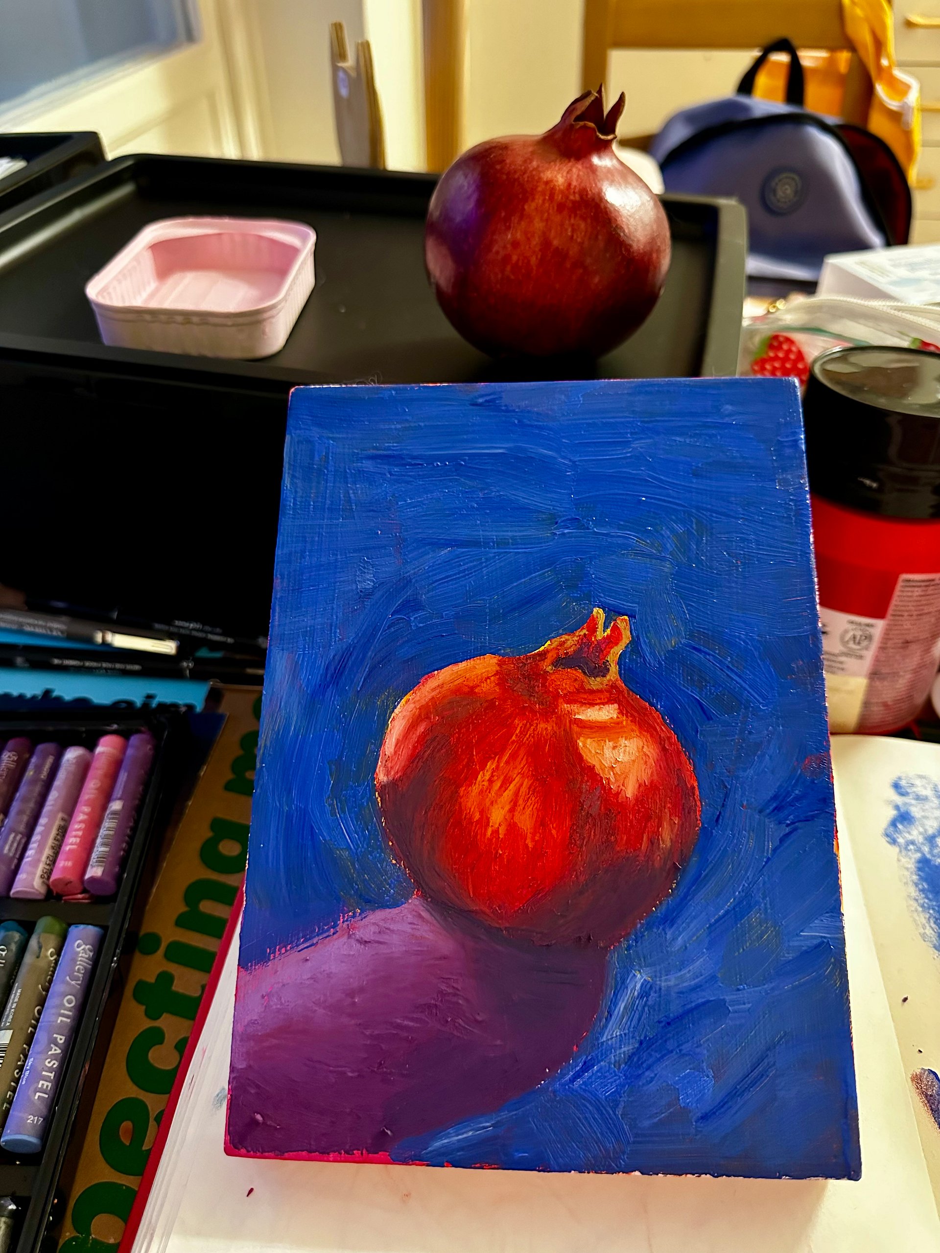 'worth the effort' pomegranate diptych acrylic + oil pastel on wood panel product image (4)