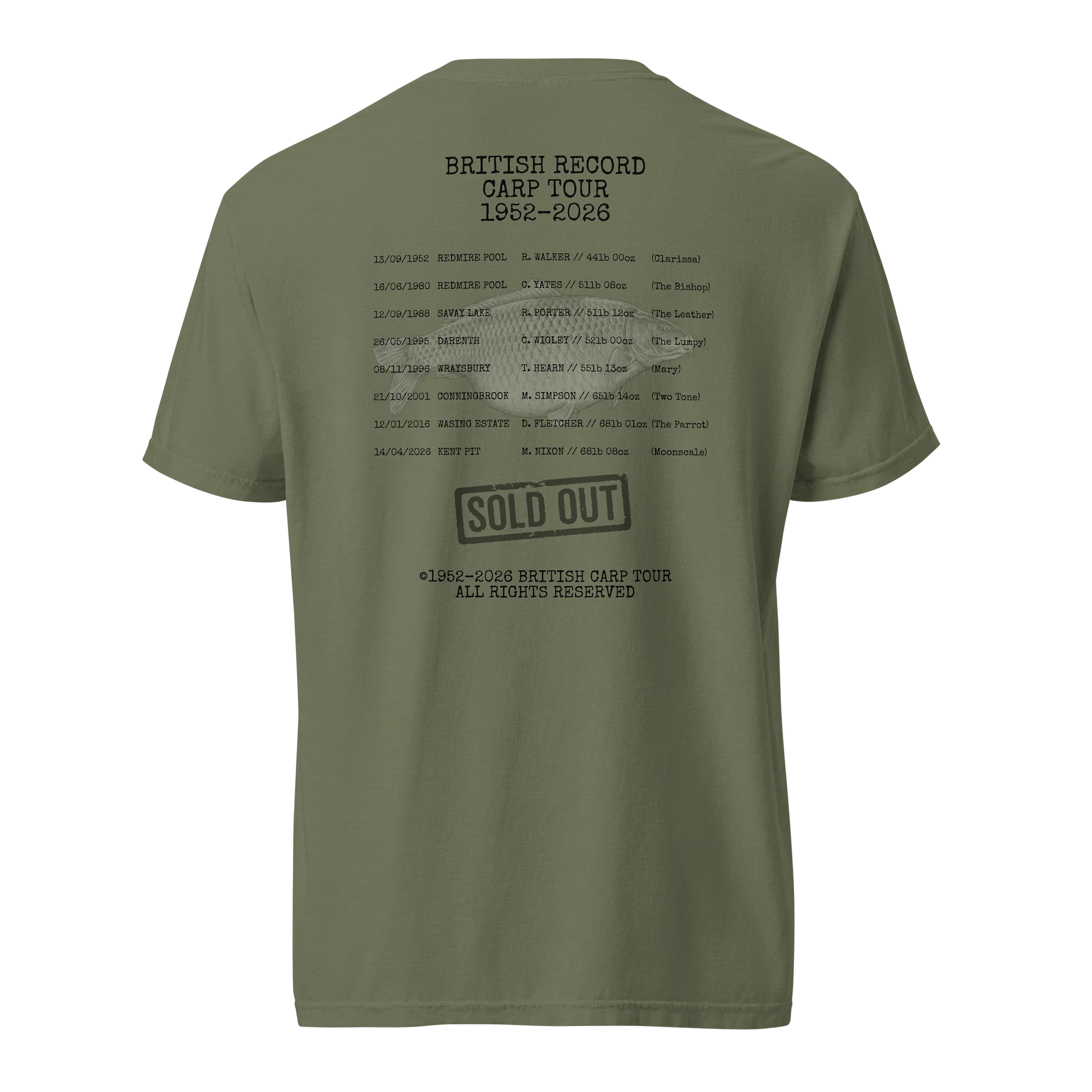 British Record Carp Tour 1952–2026 T-Shirt product image (2)