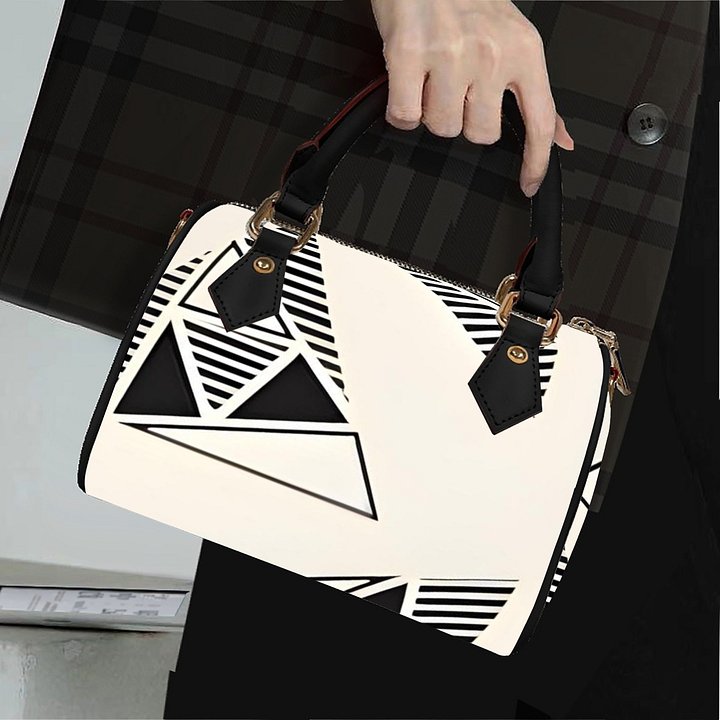 Monochrome Geo Leather Barrel Bag product image (1)