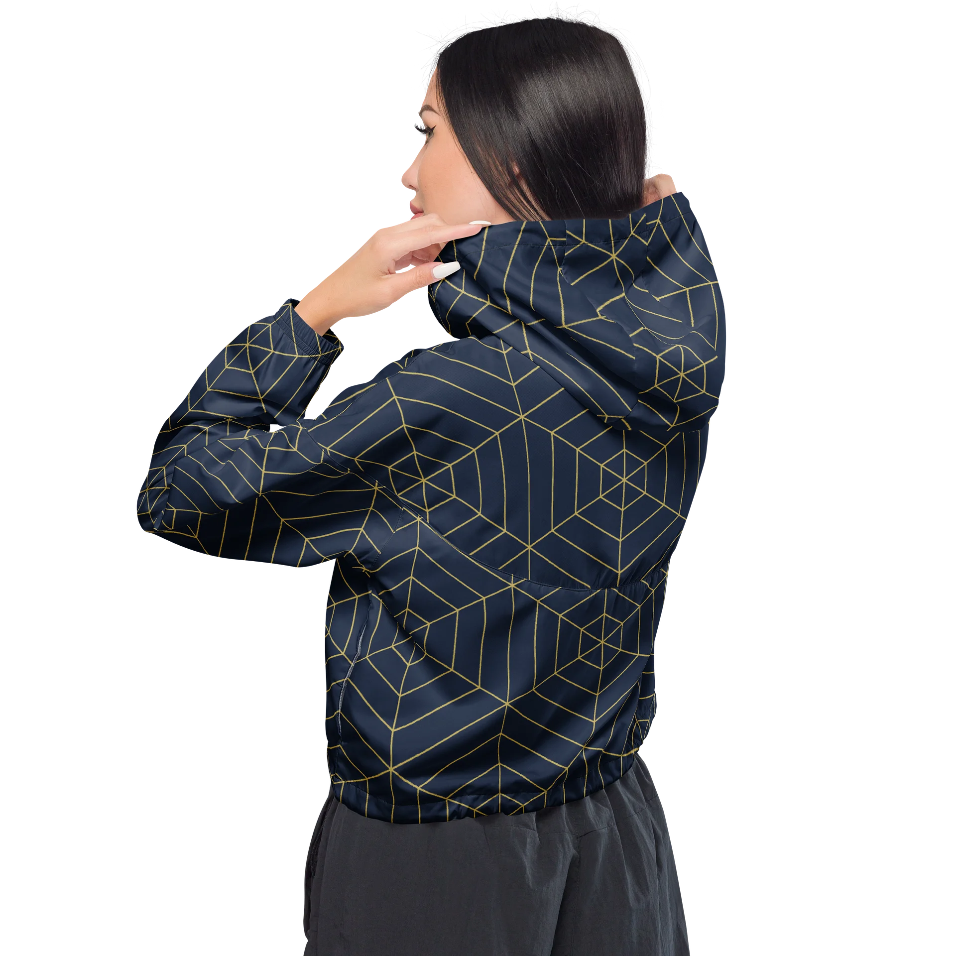 Geometric Gold Grid Cropped Windbreaker product image (3)