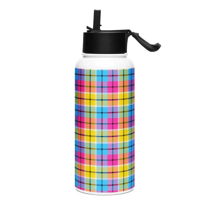 Hot Pink, Turquoise, and Yellow Plaid Water Bottle product image (2)
