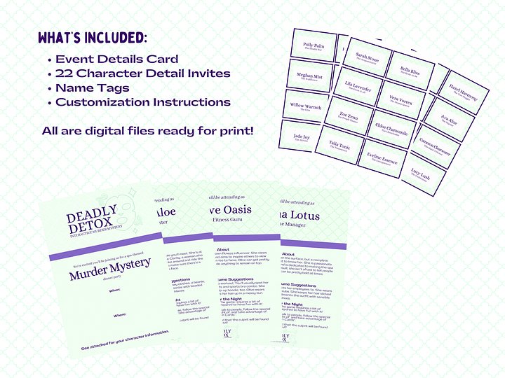 Deadly Detox - A Girls Only Spa-Themed Murder Mystery - Invitations Add-On product image (2)