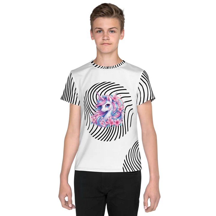 KIDS- GIRL TEE -Black Groovy line with Unicorn design- All-Over Print Youth Crew Neck T-Shirt product image (1)