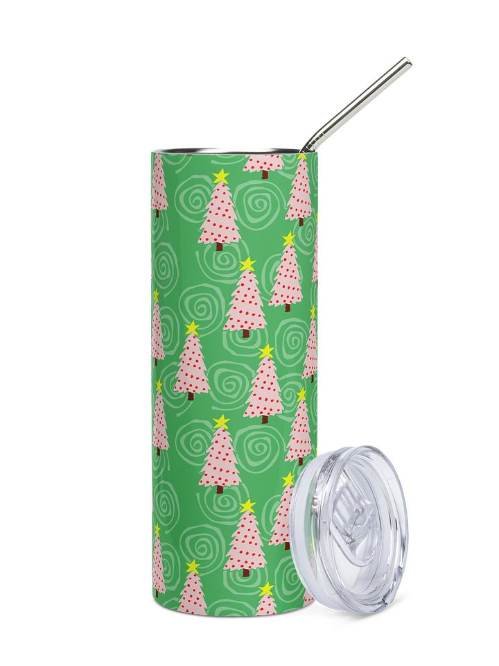 Pink Christmas Trees on Green Spirals Stainless Steel Tumbler with Straw product image (1)