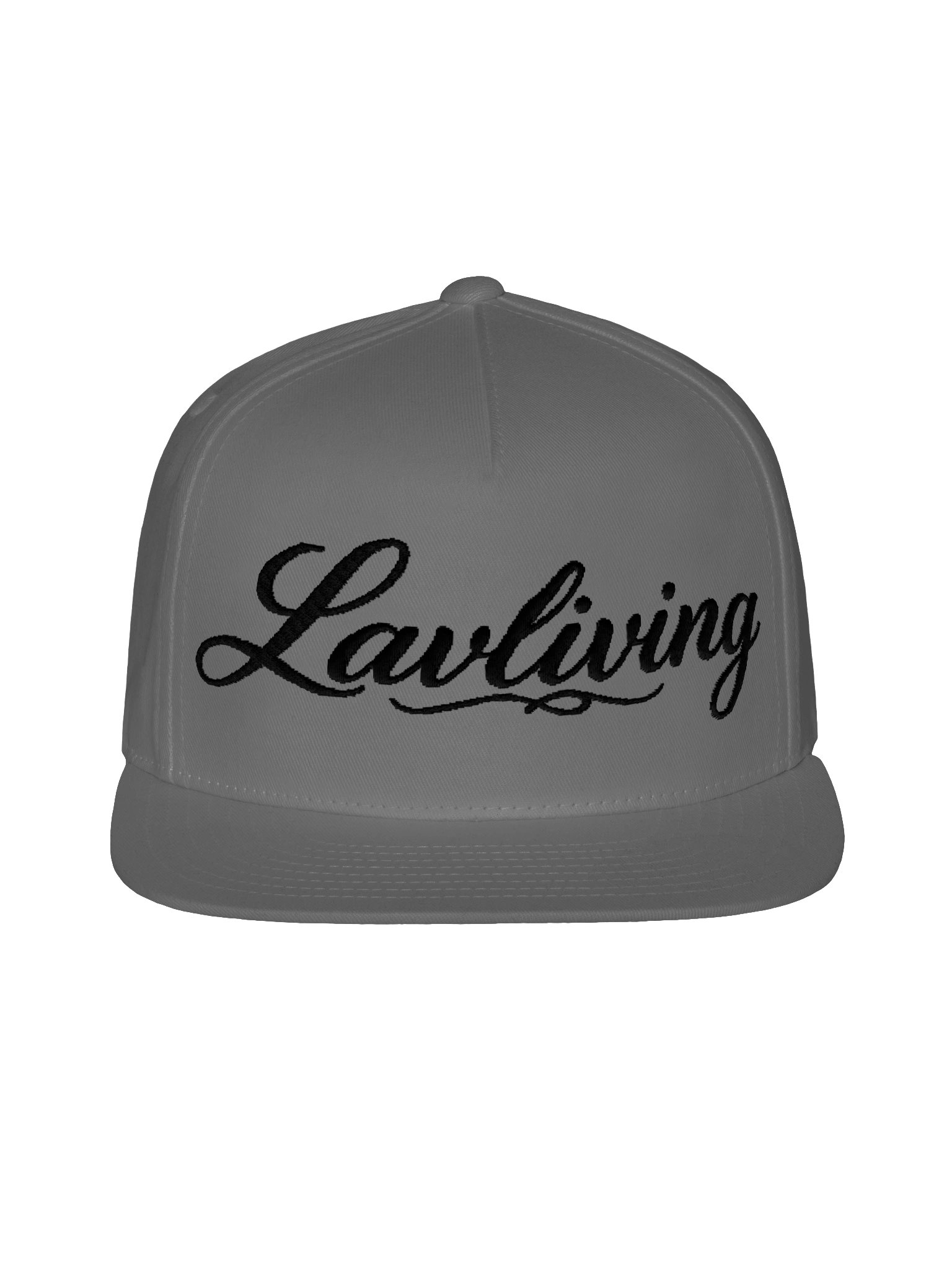 Black Script Gray Yupoong Flat-Brim Cap, actual Fourthwall product photo: Front
