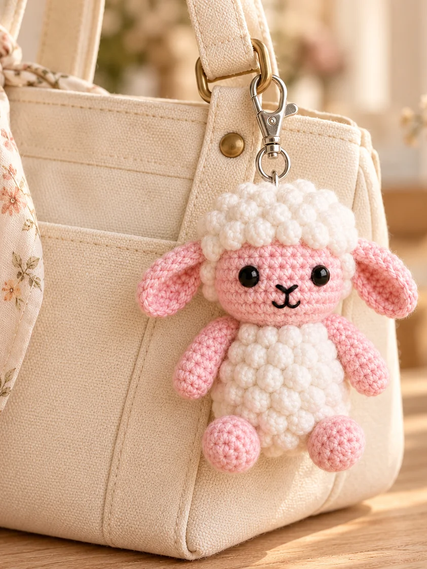 Fluffy Lamb Keychain Pattern, Crochet Sheep Amigurumi PDF, Bag Charm, Instant Download product image (4)