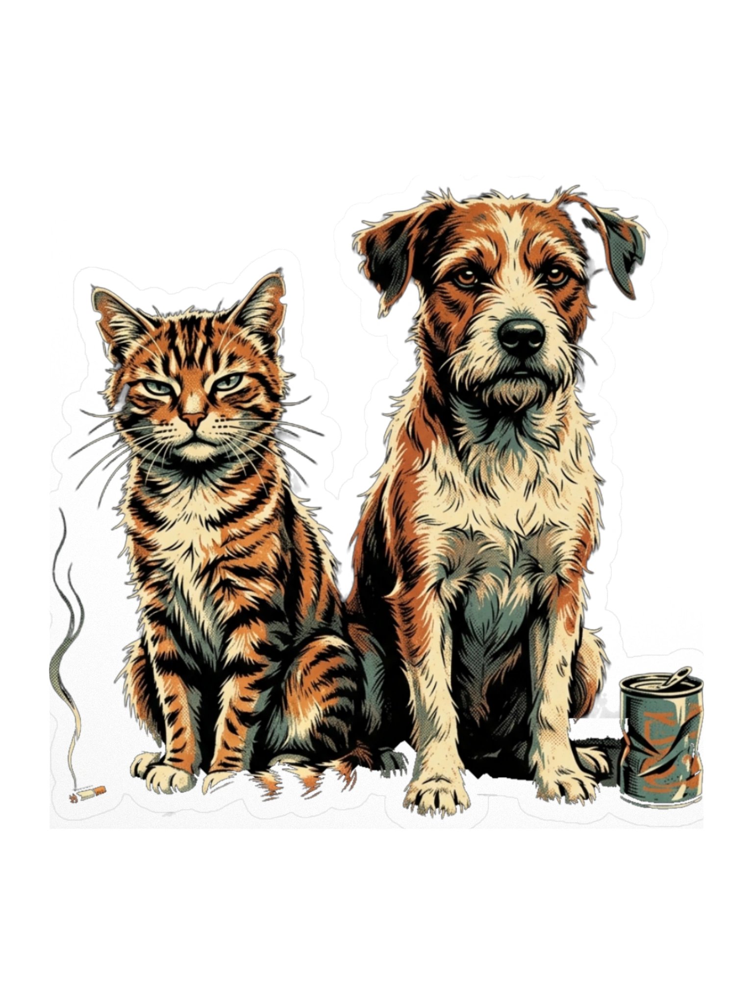 Grumpy Cat and Dog Best Friends Sticker – Vintage Retro Street Pets Decal for Laptop, Water Bottle & Journal product image (1)