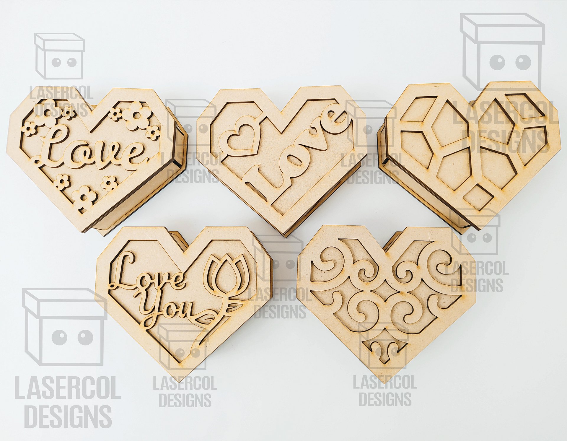 Heart Shaped Box Set 2 (5 Styles, 3 Sizes) - Laser Cut Files product image (5)