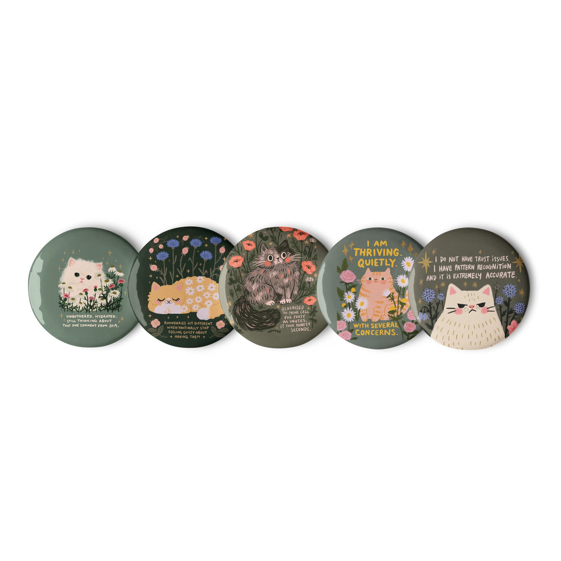 Unbothered Hydrated Cat Pin Buttons product image (1)