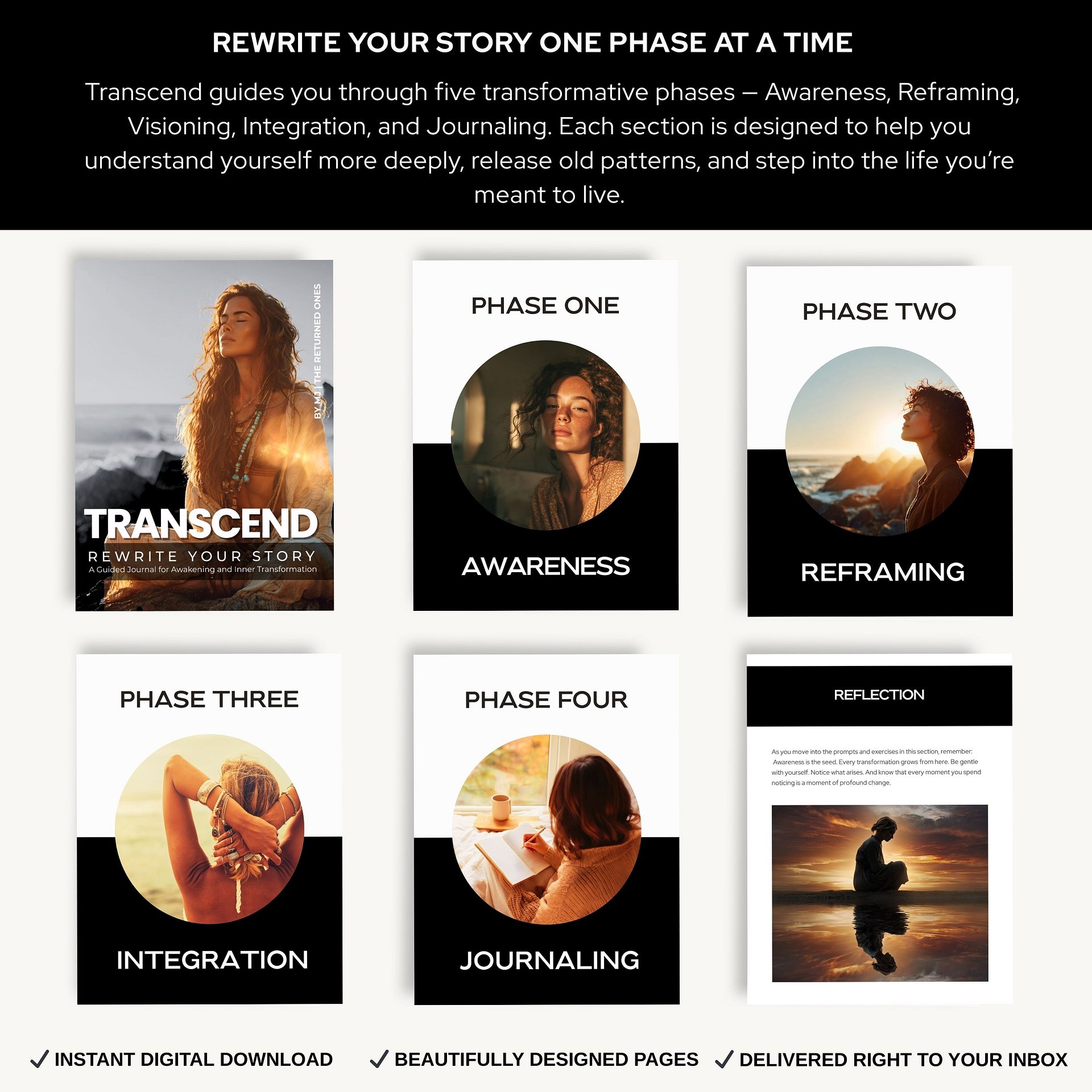 Transcend Guided Journal Workbook | 56-Page Self Discovery, Mindfulness & Healing Journal | Awareness, Reframing, Visioning, Integration, Journaling | Printable PDF product image (2)