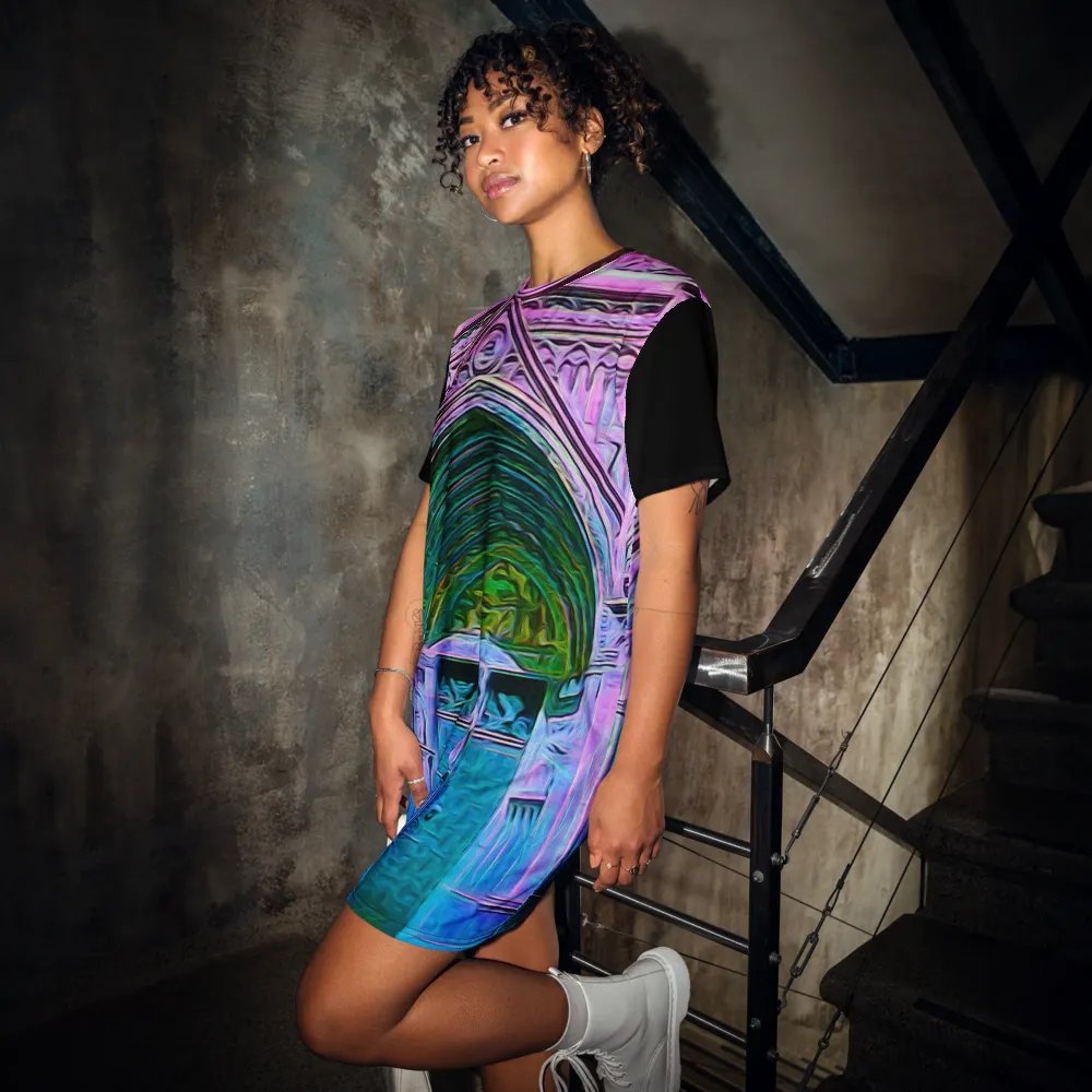 Pink and Blue Cathedral Doors Tshirt Dress product image (3)